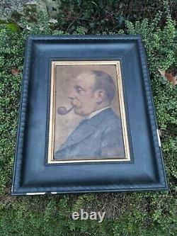 Portrait Man Oil/wood Profile End XIX Debut XX Signature Eugene Chaignet 1860