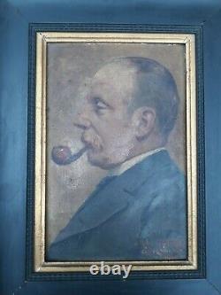 Portrait Man Oil/wood Profile End XIX Debut XX Signature Eugene Chaignet 1860
