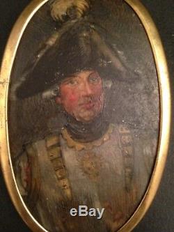 Portrait Miniature Nineteenth Century Military Breastplate Tricorn Hat 19th