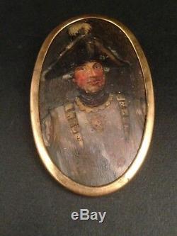 Portrait Miniature Nineteenth Century Military Breastplate Tricorn Hat 19th