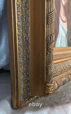 Portrait Of A Little Girl In Coral Necklace Oil On Wood Beautiful Golden Frame