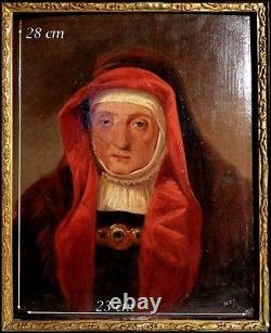 Portrait Of A Religious In Red Habit French School Painting On Wood 1847