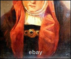 Portrait Of A Religious In Red Habit French School Painting On Wood 1847