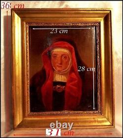 Portrait Of A Religious In Red Habit French School Painting On Wood 1847