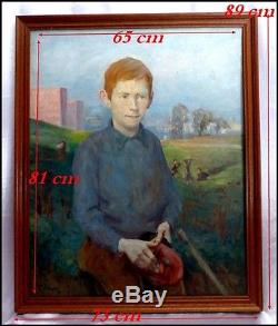 Portrait Of A Young Red Teenager By Pierre Villain 1880-1950 Oil / Wood