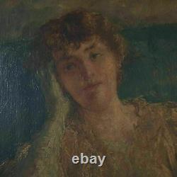 Portrait Of Lady Early 1900s Oil On Wood Signed