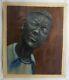 Portrait Of Scarified African Man Xx 0th Signed Amougou. R