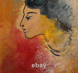 Portrait Of Woman Modernist Vintage Oil Painting On Box Wood