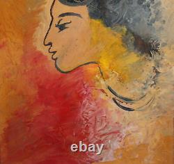 Portrait Of Woman Modernist Vintage Oil Painting On Box Wood