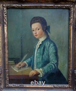 Portrait Of Young Gentleman In Writing 18th Century Oil On Wood