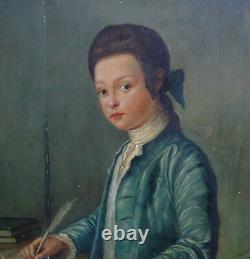 Portrait Of Young Gentleman In Writing 18th Century Oil On Wood