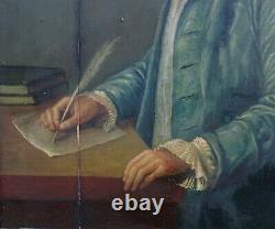 Portrait Of Young Gentleman In Writing 18th Century Oil On Wood