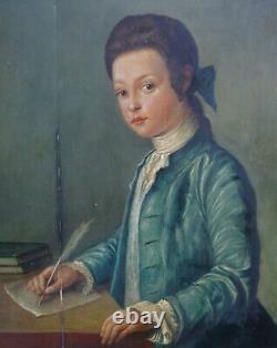 Portrait Of Young Gentleman In Writing 18th Century Oil On Wood