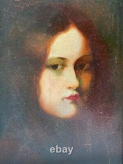 Portrait Style Jean-jacques Henner Oil On Wooden Panel 19th