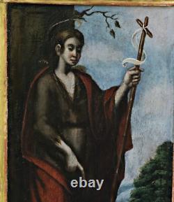 Portrait of Saint Agnes of Rome, Ancient Oil on Wood Painting circa 1700-1800