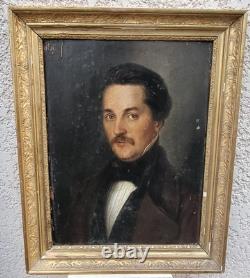 Portrait of a Man. Oil Painting on Wood Panel 19th Century