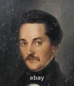 Portrait of a Man. Oil Painting on Wood Panel 19th Century