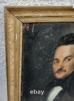 Portrait of a Man. Oil Painting on Wood Panel 19th Century