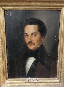 Portrait of a Man. Oil Painting on Wood Panel 19th Century
