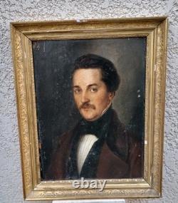 Portrait of a Man. Oil Painting on Wood Panel 19th Century