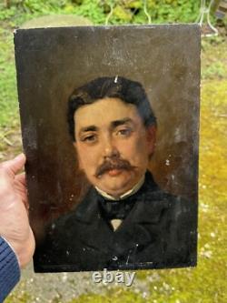 Portrait of a Man from the End of the 19th Century Oil on Wood Painting