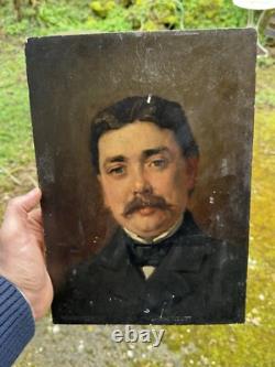 Portrait of a Man from the End of the 19th Century Oil on Wood Painting