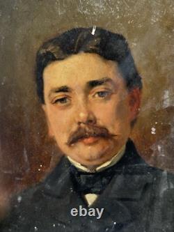Portrait of a Man from the End of the 19th Century Oil on Wood Painting