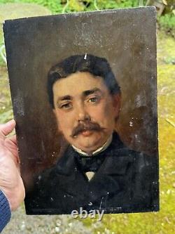 Portrait of a Man from the End of the 19th Century Oil on Wood Painting