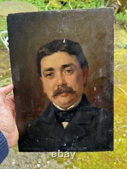 Portrait of a Man from the End of the 19th Century Oil on Wood Painting