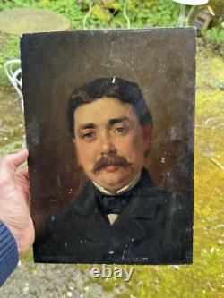Portrait of a Man from the End of the 19th Century Oil on Wood Painting
