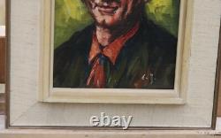 Portrait of a Man with a Green Hat, Original Signed Oil Painting on Wood