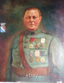 Portrait of an aristocrat, a Count, oil on wood, coat of arms, good condition