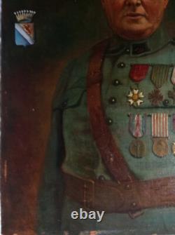 Portrait of an aristocrat, a Count, oil on wood, coat of arms, good condition