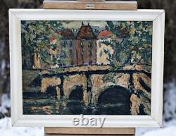 Preben Rasmussen Bridge In Paris Oil On Wood Signed With Frame