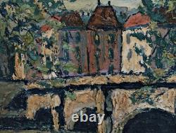 Preben Rasmussen Bridge In Paris Oil On Wood Signed With Frame