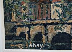 Preben Rasmussen Bridge In Paris Oil On Wood Signed With Frame