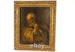 Pst Portrait Painting Reniement Saint Pierre Repentant Frame Golden Wood Xviie