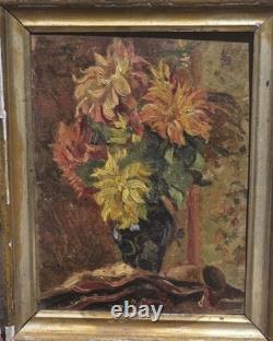 RAOUL DAVID Bouquet of Flowers. Oil painting on wood panel