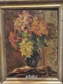 RAOUL DAVID Bouquet of Flowers. Oil painting on wood panel