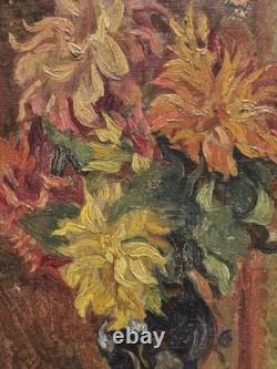 RAOUL DAVID Bouquet of Flowers. Oil painting on wood panel
