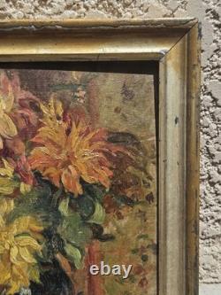 RAOUL DAVID Bouquet of Flowers. Oil painting on wood panel