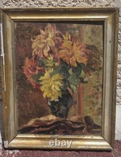 RAOUL DAVID Bouquet of Flowers. Oil painting on wood panel