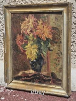 RAOUL DAVID Bouquet of Flowers. Oil painting on wood panel