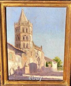 RENÉ GILLES. Church of Grenade, Haute-Garonne Oil painting on wooden panel