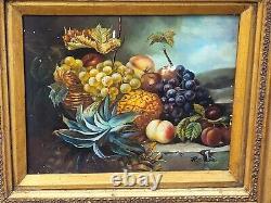 R. MARIO. Still Life with Fruits. Oil painting on wood panel