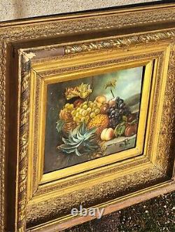 R. MARIO. Still Life with Fruits. Oil painting on wood panel