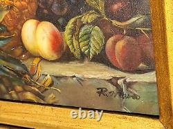 R. MARIO. Still Life with Fruits. Oil painting on wood panel