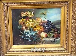 R. MARIO. Still Life with Fruits. Oil painting on wood panel