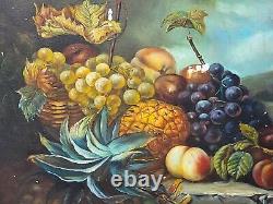 R. MARIO. Still Life with Fruits. Oil painting on wood panel