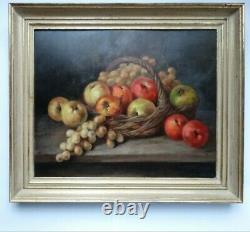 Raisins And Pommes In A Basket Oil Signed Gauthier Circa 1950 Frame Wood